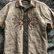 Retro 3D Printed Short Sleeve Shirt for Men