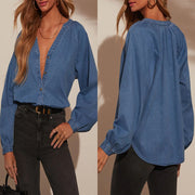 Relaxed Fit Denim Long-sleeve Top