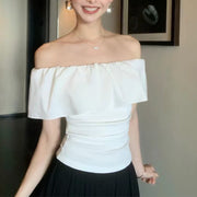 Ruffled Off-Shoulder T-Shirt for Women - Elegant Commute Style