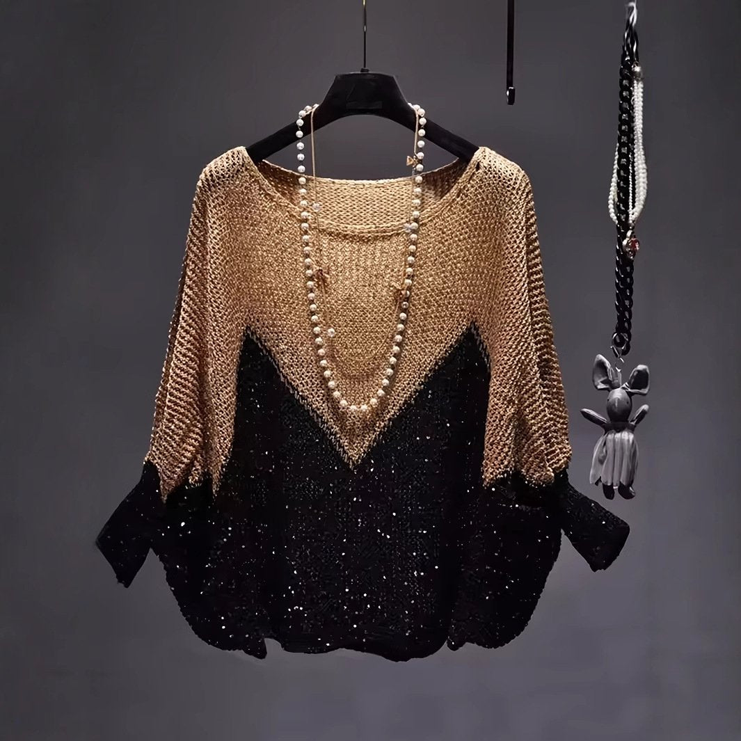 Color-Block Knit Pullover Top for Women