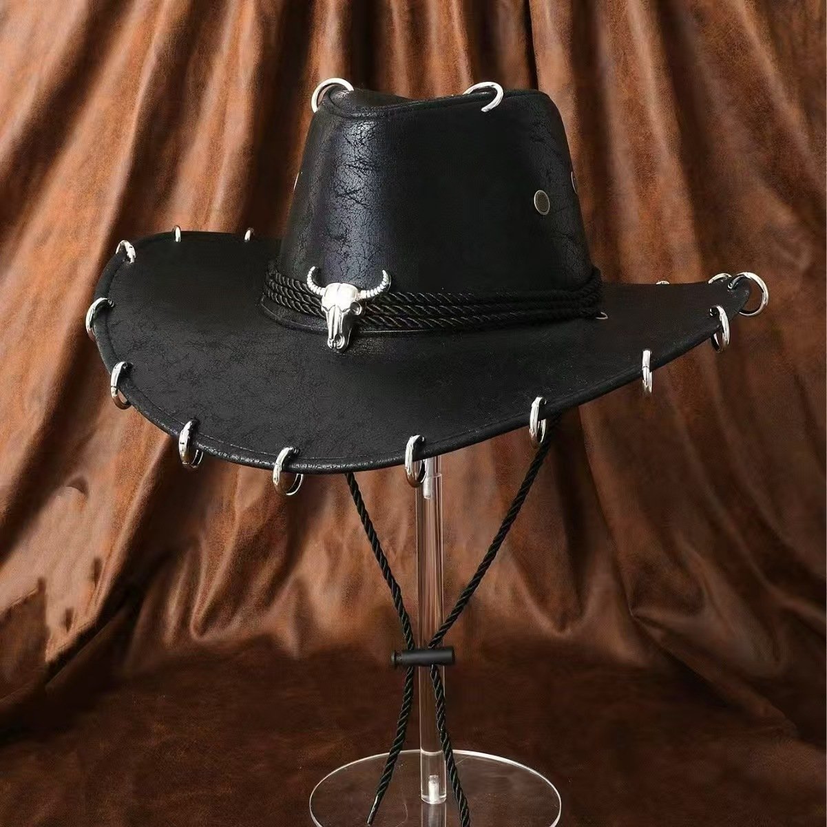 Vintage Western Cowhide Head Chain Decorated Hat