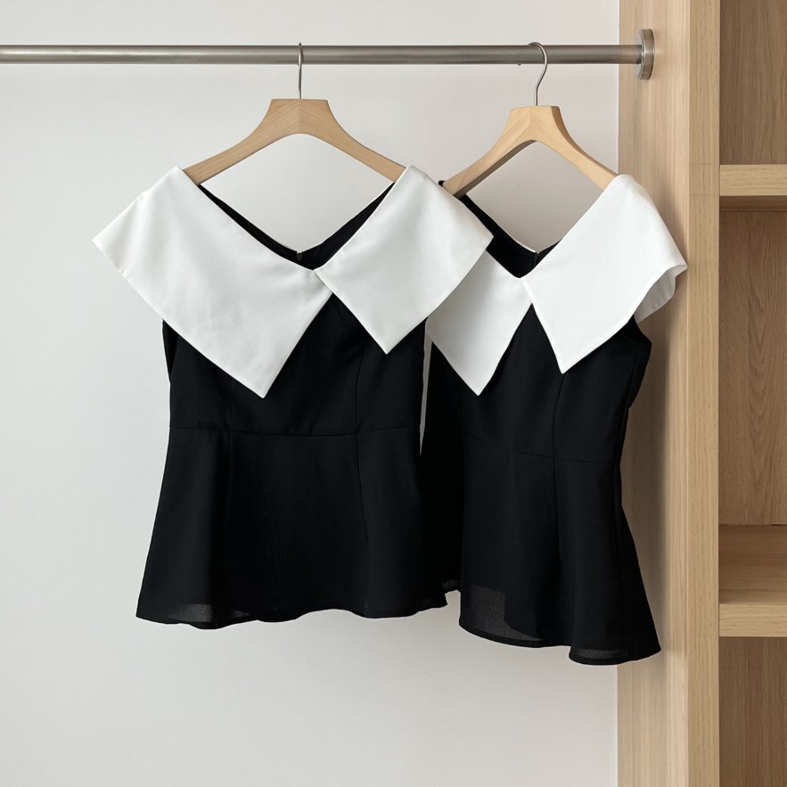 Color-blocked Lapel Waist-cincher Blouse