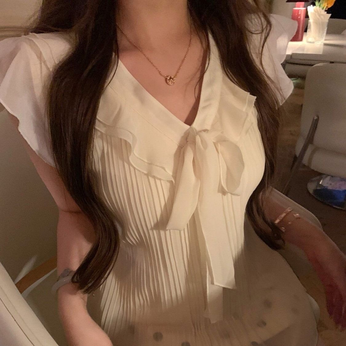 Elegant White Lace-Up Ruffle Top for Women