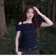 Elegant Off-Shoulder Lace Blouse for Women - Cinch Your Waist