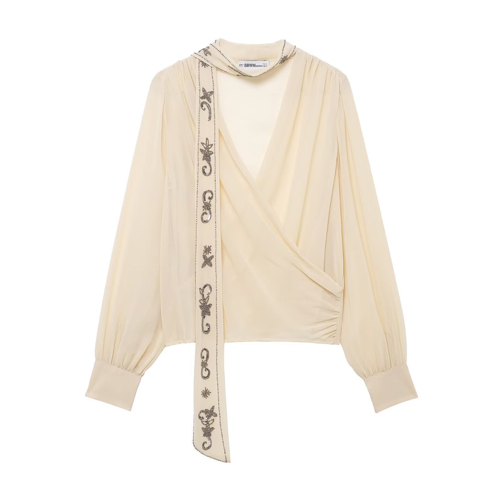 Sheer Chiffon V-Neck Long Sleeve Blouse For Women