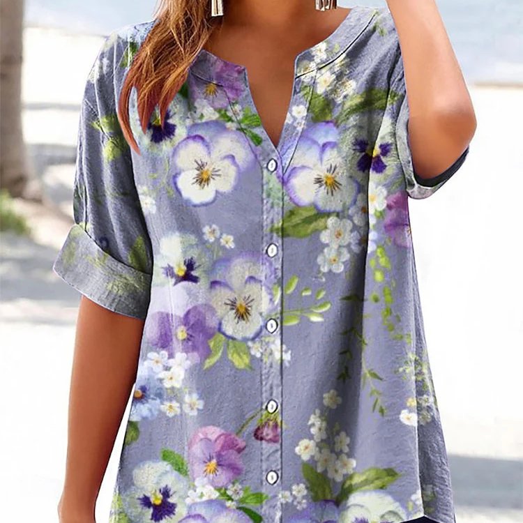 Floral Short Sleeve Top for Women, 3D Print Design