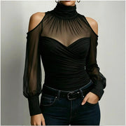 Women's Long Sleeve Turtleneck Off-Shoulder Top