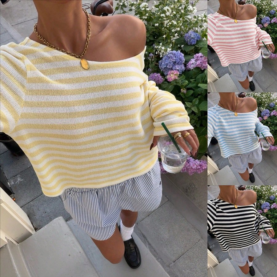 Versatile Striped Knit Top with Long Sleeves