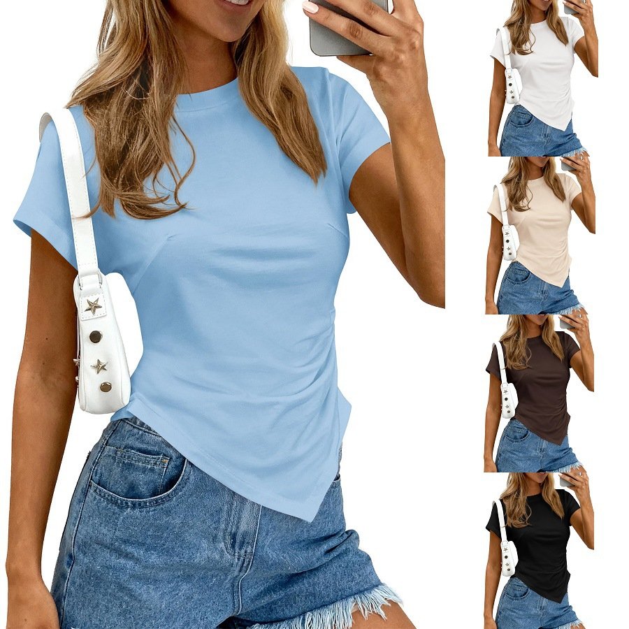 Y2K Asymmetric Pleated Solid Color Top for Women