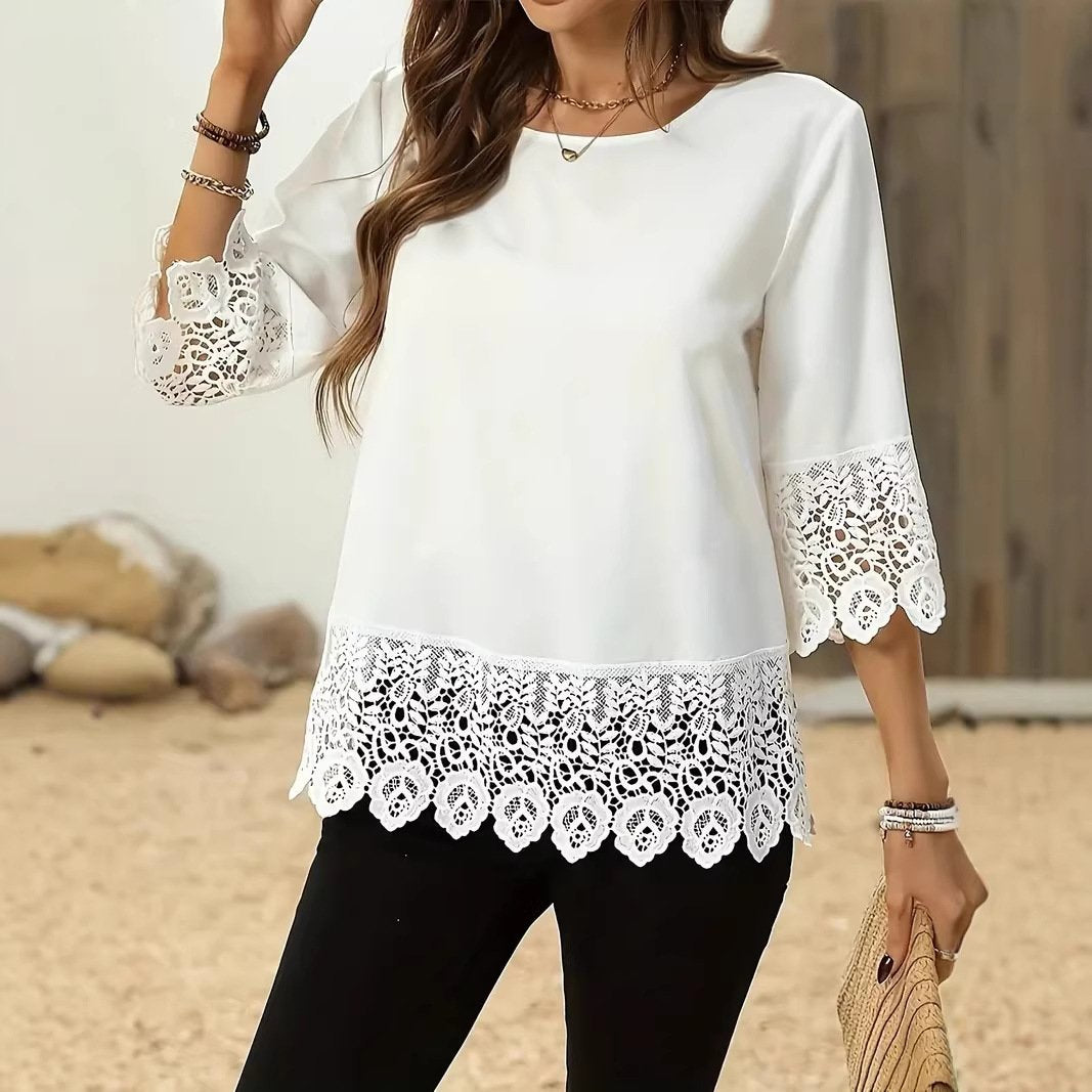 Minimalist Lace Trim T-Shirt for Women