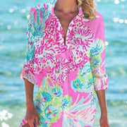 Summer Printed Resort Beach Blouse for Women