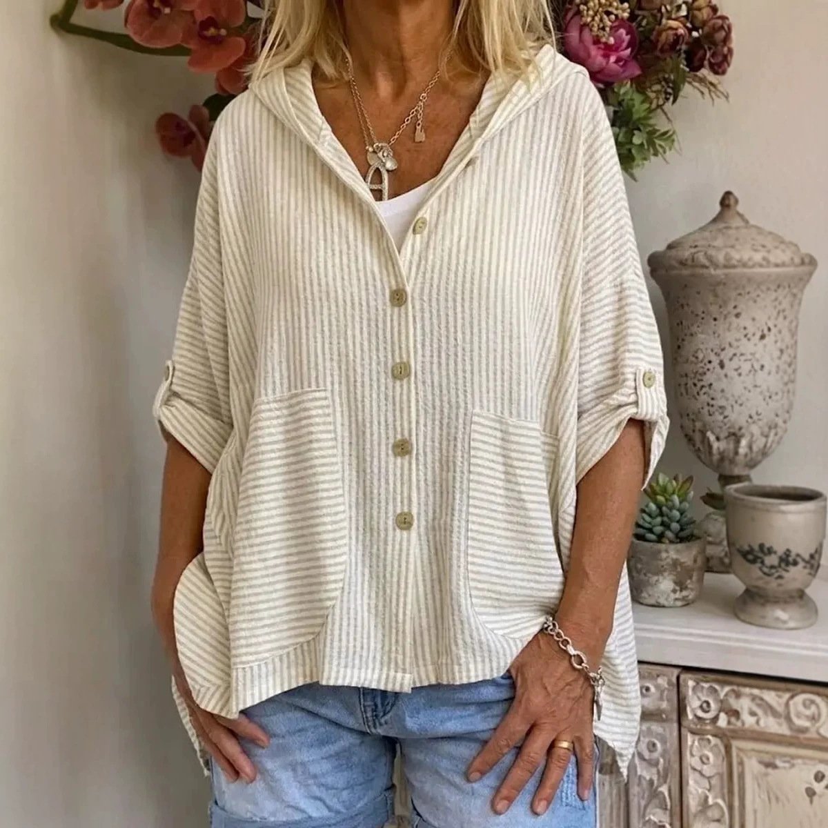 Elegant Striped Hoodie Shirt for Women