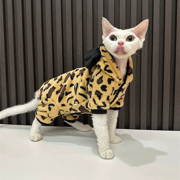 Warm Leopard Print Cat Pajamas for Hairless Cats