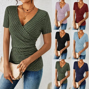 V-Neck Short Sleeve Women's Top - Slim Fit Street Chic Style