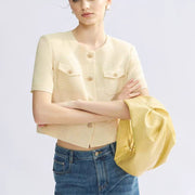 Elegant Yellow Short-Sleeve Jacket for Women