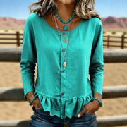 Elegant Ruffled Long-sleeve Top for Women
