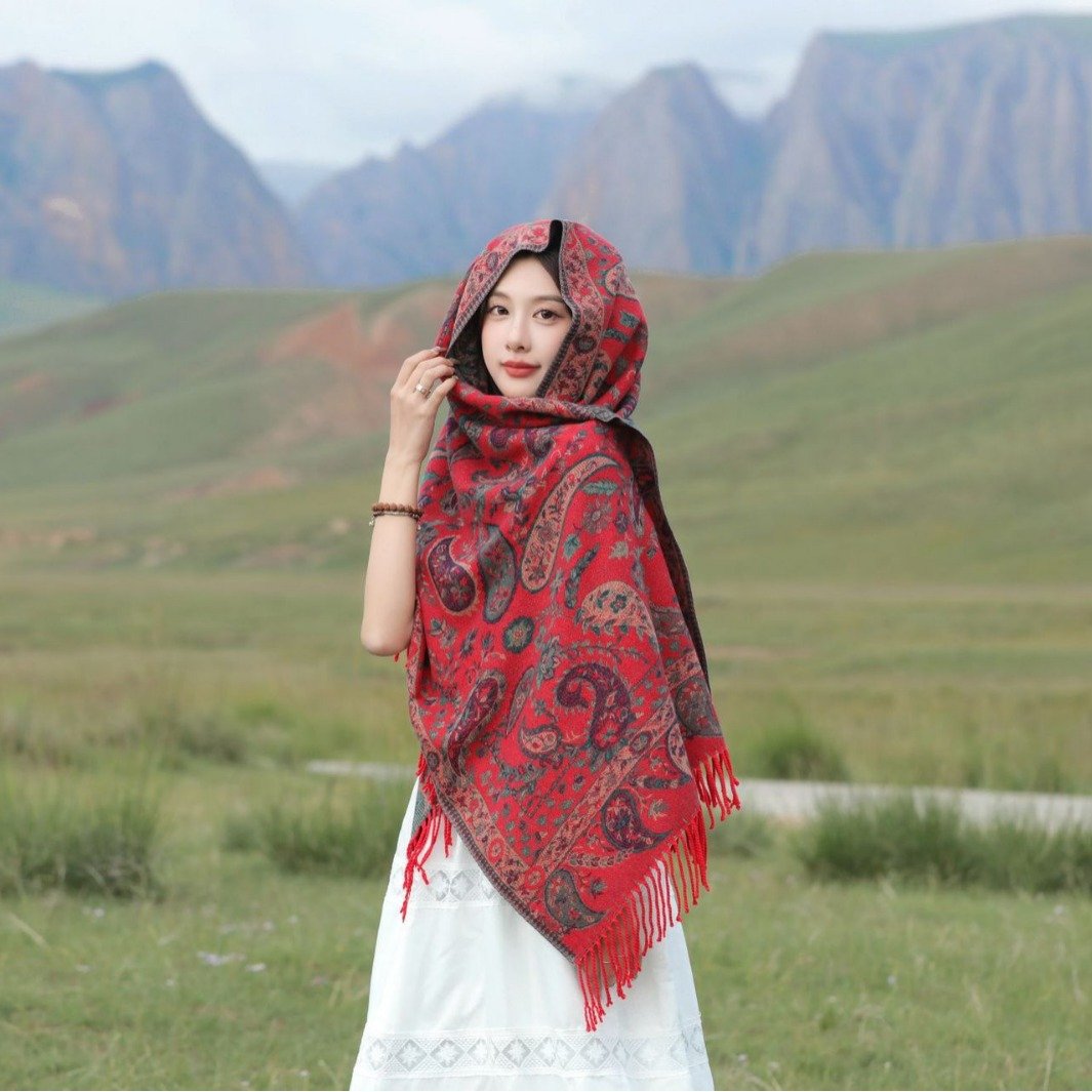 Retro Ethnic Shawl Scarf for Women - Faux-Cashmere Sun Protection