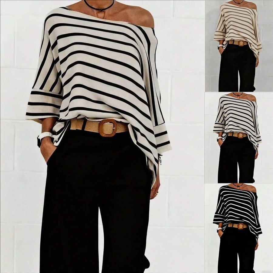 Casual Striped Batwing Sleeve T-Shirt