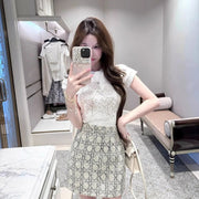 Elegant Short-sleeve Knit Tee for Women - White
