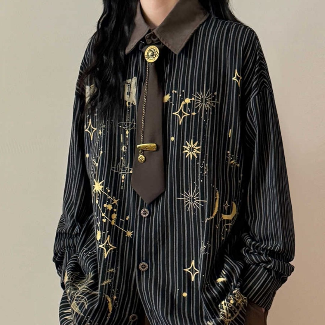 Vintage Striped Long-sleeve Shirt for Women