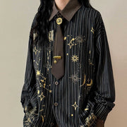 Vintage Striped Long-sleeve Shirt for Women