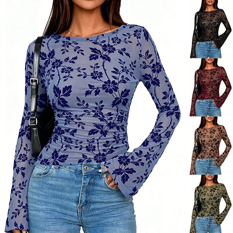 Fall Floral Long Sleeve Tops for Women