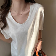 Pastel Color V-Neck Loose Fit Short Sleeve Tops