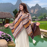 Retro Plaid Tassel Shawl - Warm & Stylish