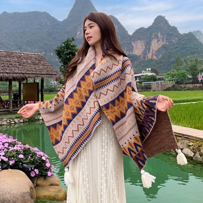 Retro Plaid Tassel Shawl - Warm & Stylish