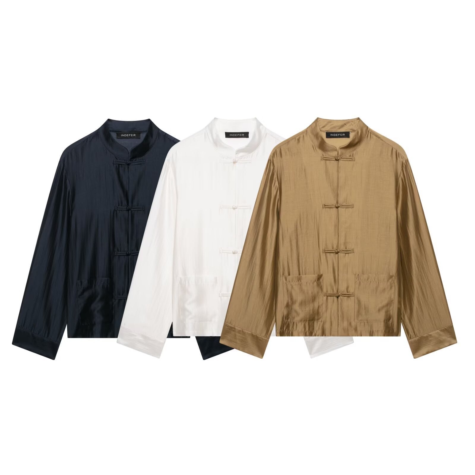 Elegant Satin Shirt with Bow Tie Button