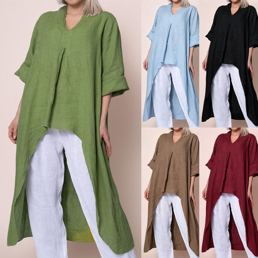 Women's V-Neck Asymmetric Long-Sleeve Shirt