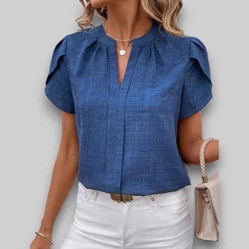 V-Neck Short-Sleeve Top for Women - Classic Chic Style
