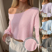 Loose-Fit Striped Crew-Neck Long-Sleeve Top for Women