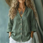Loose-fit Linen V-neck Shirt for Women