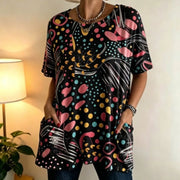 Confetti Tunic Top for Women - Black, Relaxed Fit with Pockets
