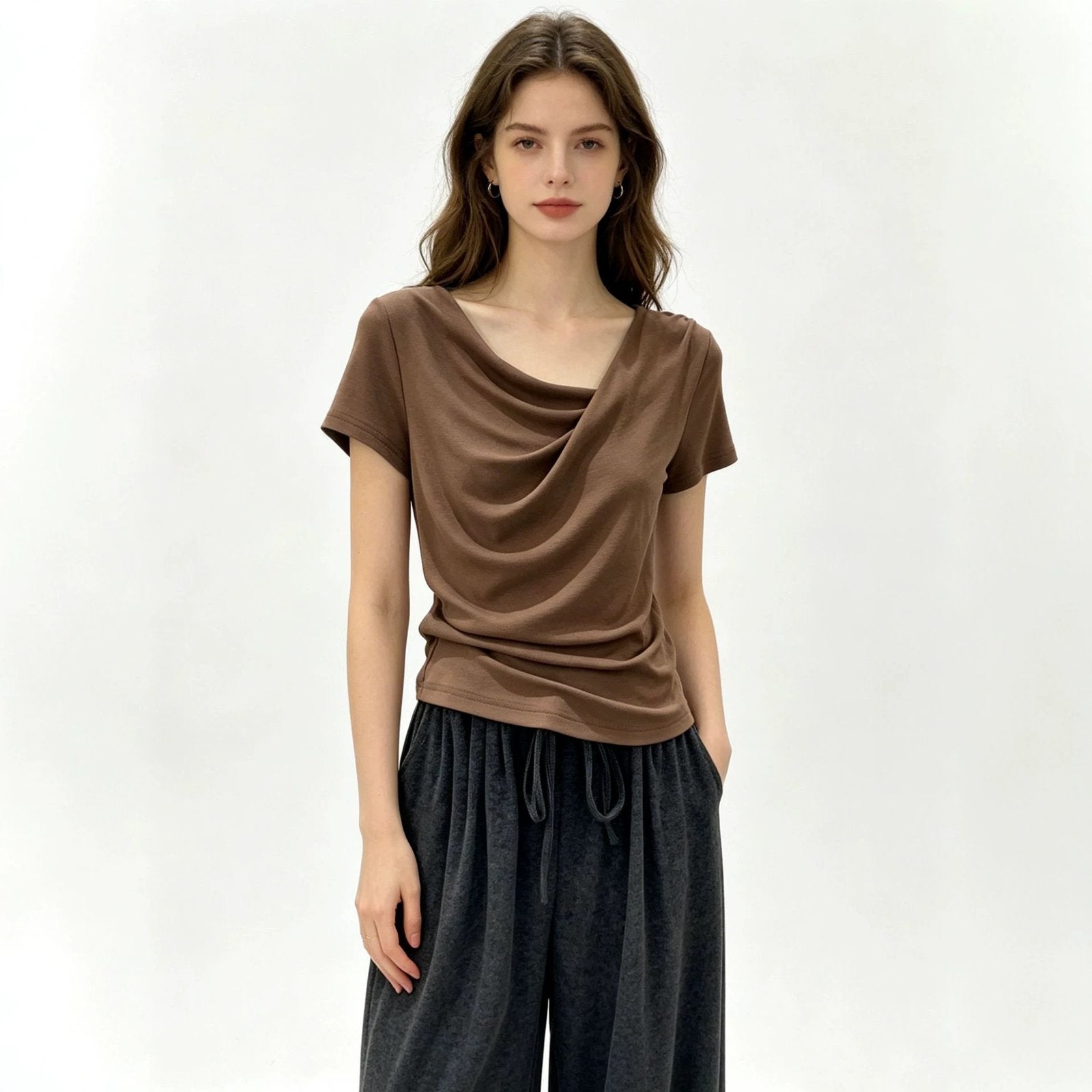 Asymmetrical Boat-neck Tee for Women