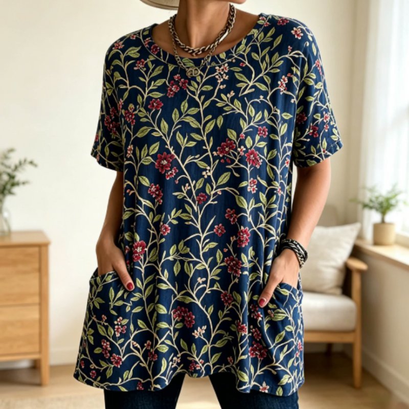 Floral Tunic Top for Women - Comfortable, Pockets Included