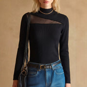 Elegant Long-Sleeve Sweater with Pearl Accents