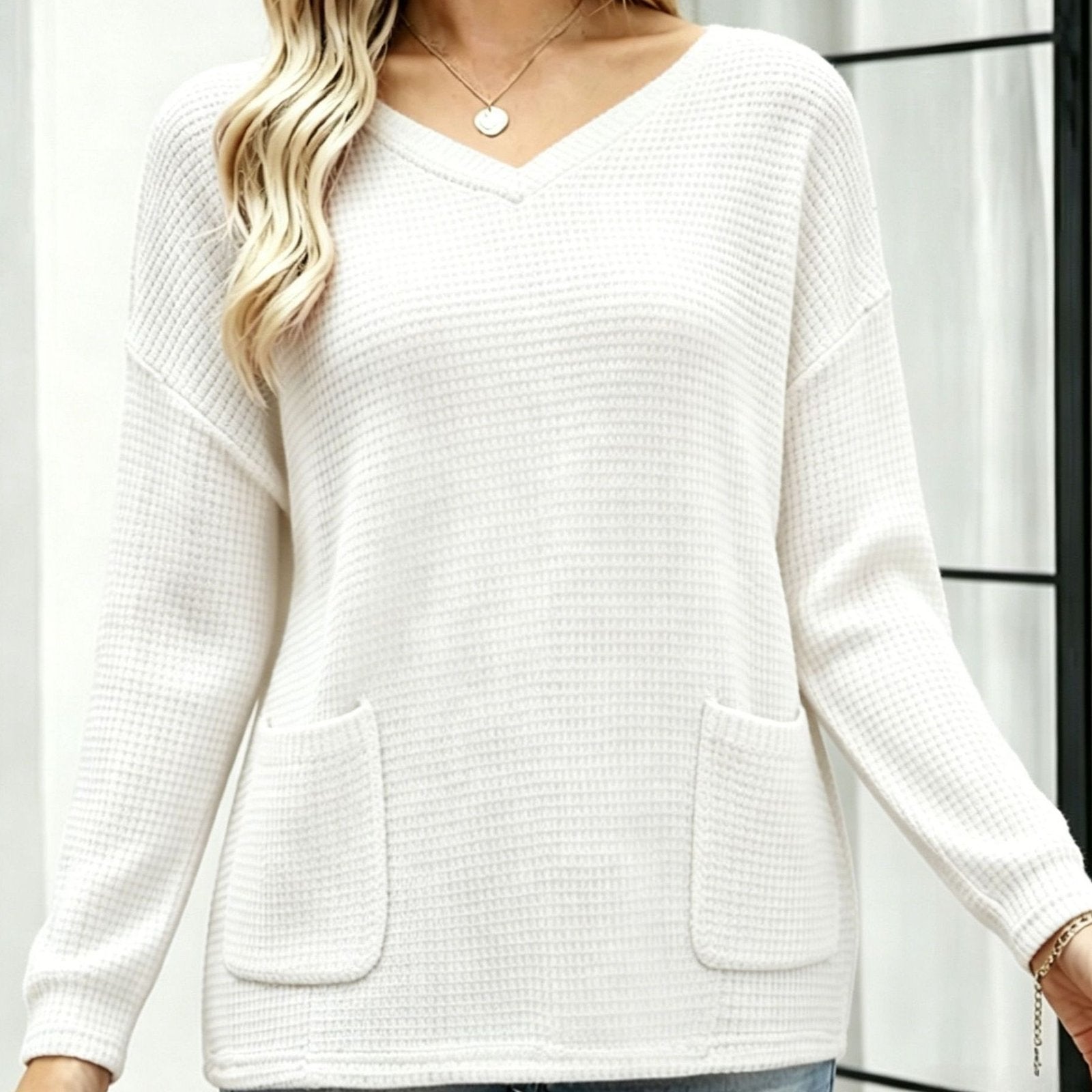 Loose V-Neck Knit Top for Women