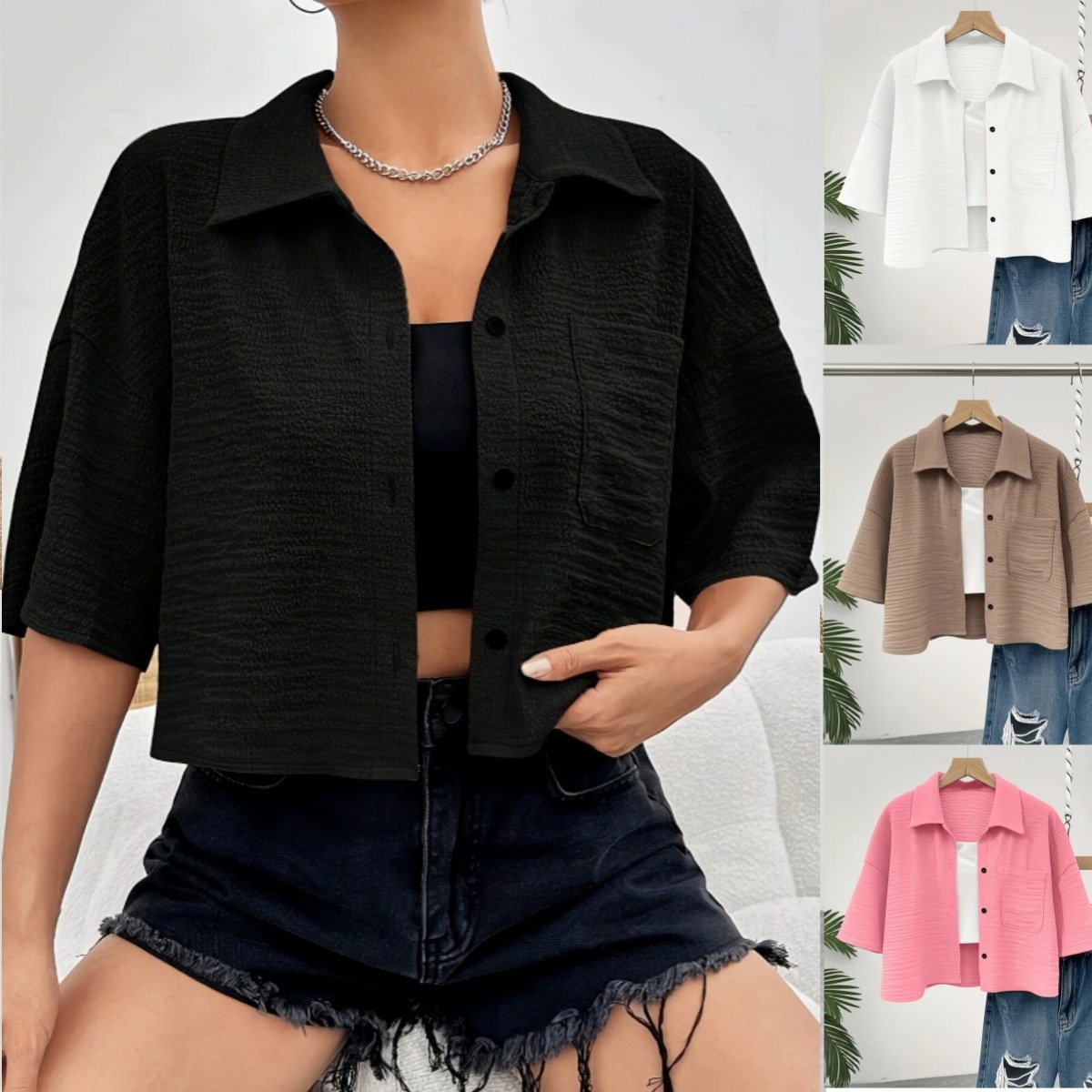 Elegant Cropped Blouse for Women - Minimalist Commute Wear