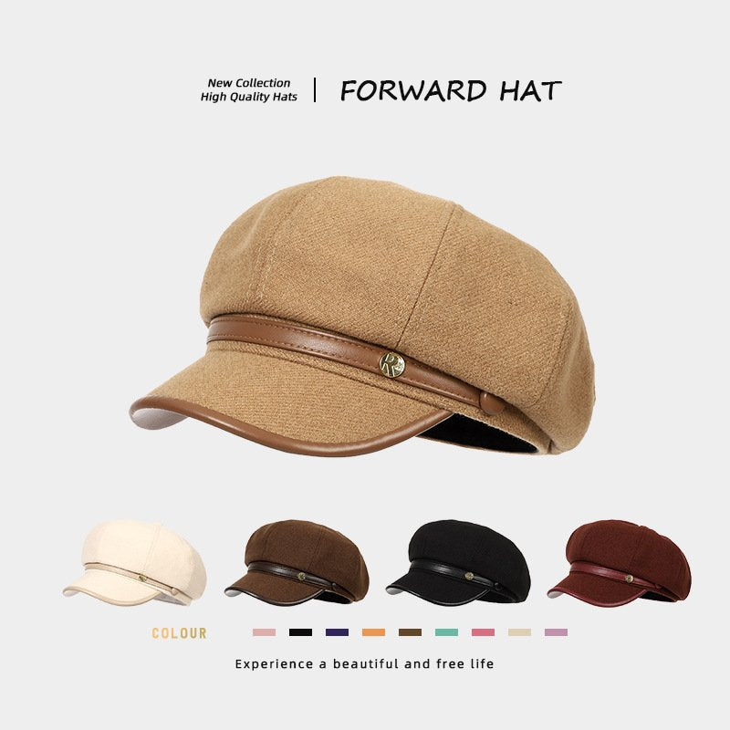 Retro Wool Octagonal Hat for Women - British Style