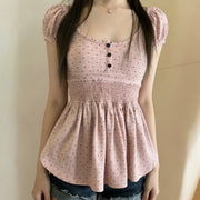 Polka Dot A-Line Blouse - Waist-Cinching Style