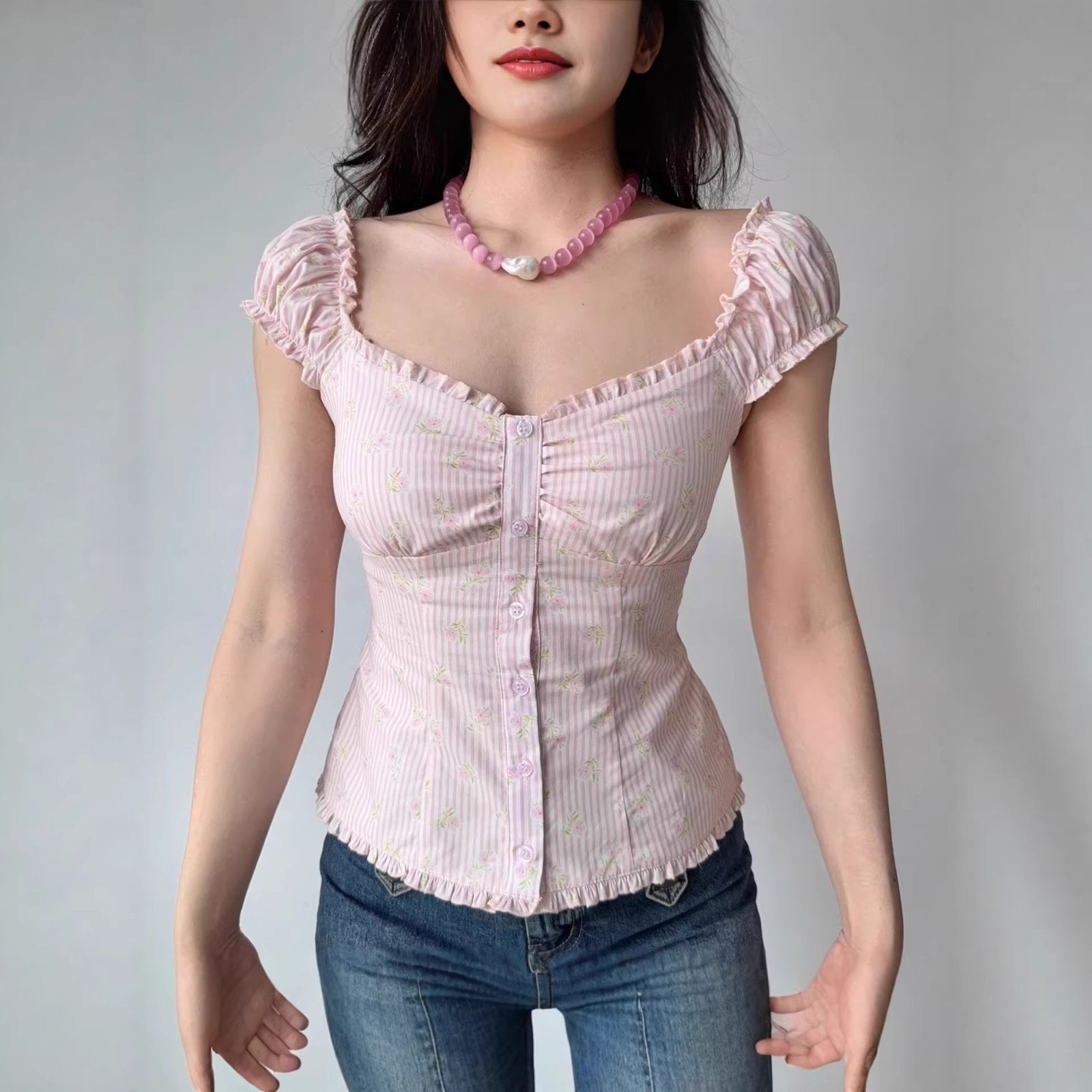 French-Style Puff Sleeve Shirt - Slim Fit & Versatile