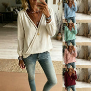 Multicolor V-neck Long-sleeve Women's Tee