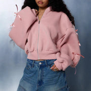 Sporty Hoodie with Bow Tie Detail