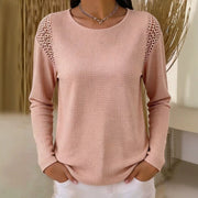 Multicolor Crew Neck Long Sleeve Pullover Tee for Women