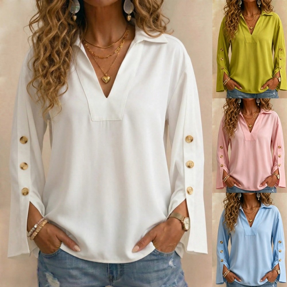 Casual V-Neck Long Sleeve Top