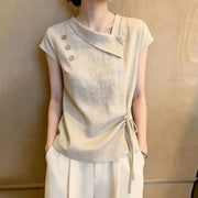 Apricot Tie-Neck Denim Top for Women