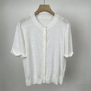 Linen Crew Neck Casual Top for Women