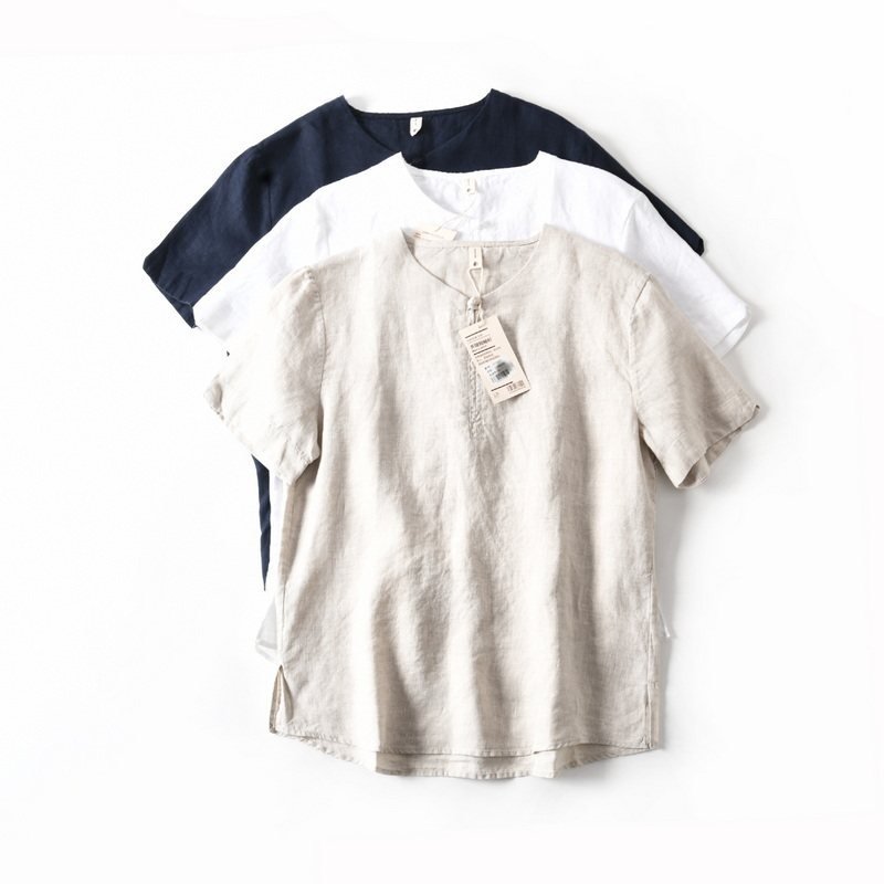 Loose-Fit Linen Short Sleeve Top for Women